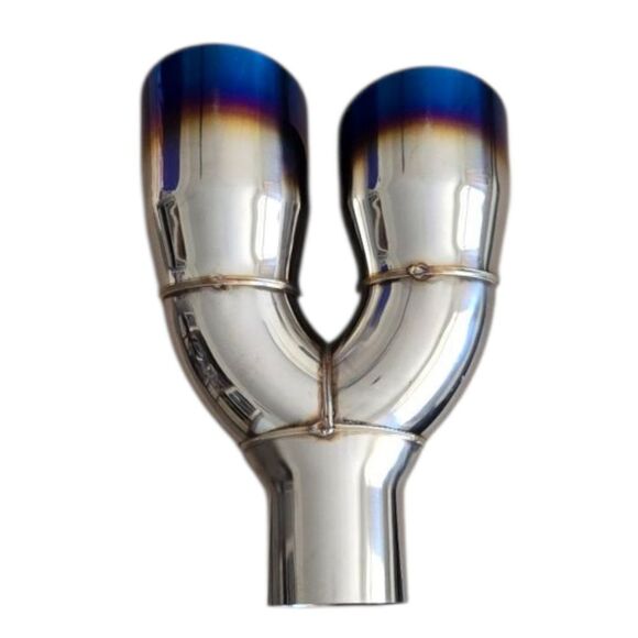 Pair Offset 2.25" In Quad 3" Out Dual Wall Exhaust Tip Stainless Steel Staggered - Picture 8 of 9